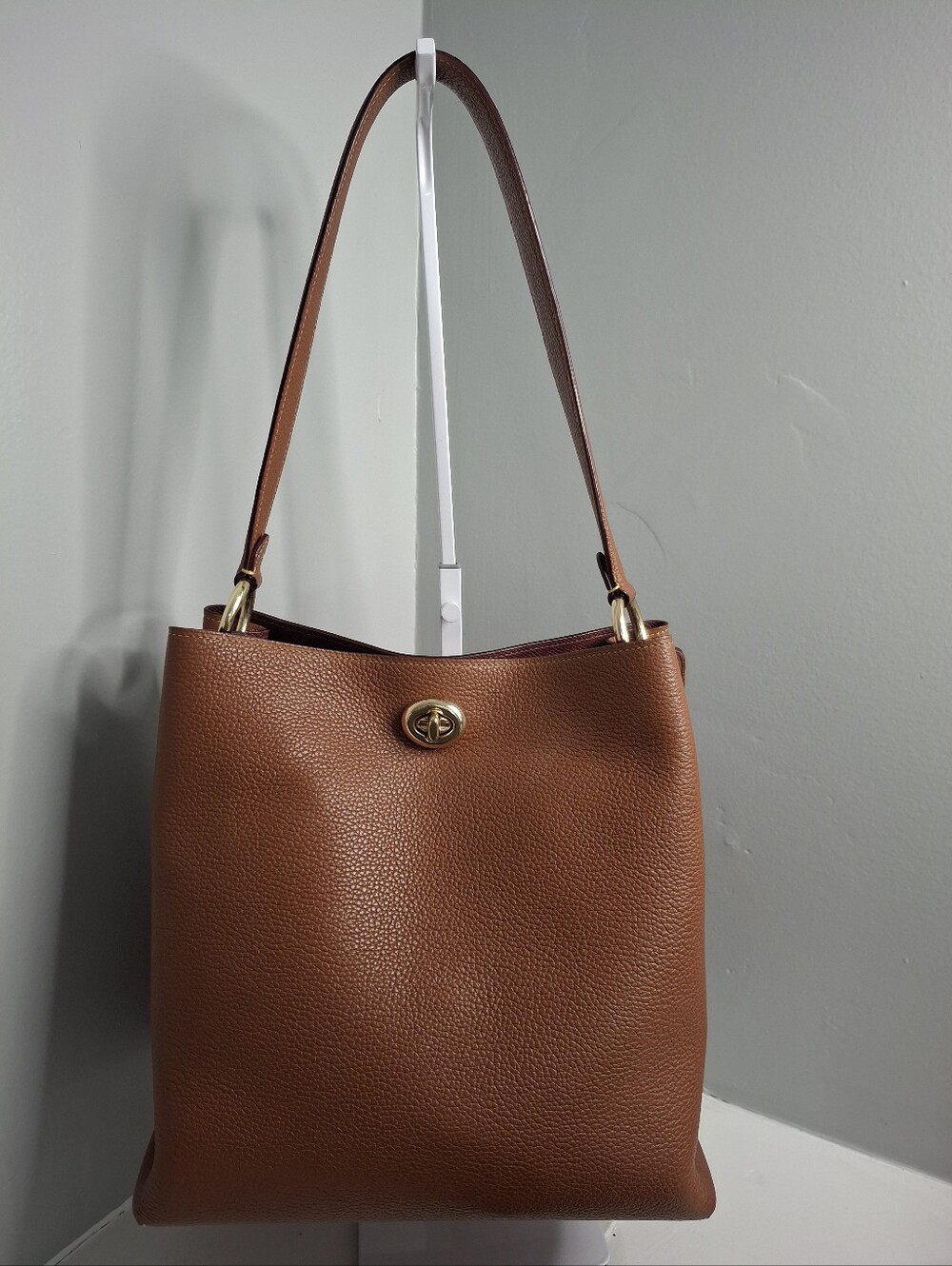 Coach Charlie Bucket Bag 55200 Saddle Pebbled Leather Shoulder Bag EUC Like New